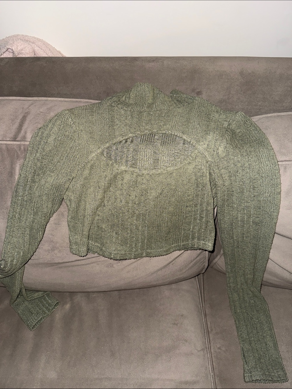 Olive Green Ribbed Cutout Women’s Sweater